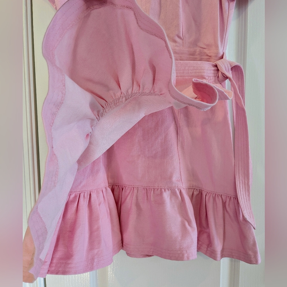 CINQ A SEPT JOSI Pink Quartz Denim Mini Ruffle Dress Sz 8 NWT Romantic Feminine - Picture 7 of 16